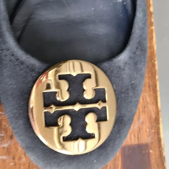 Tory Burch Navy Suede Reva Flats with Logo size 8 - Picture 10 of 12